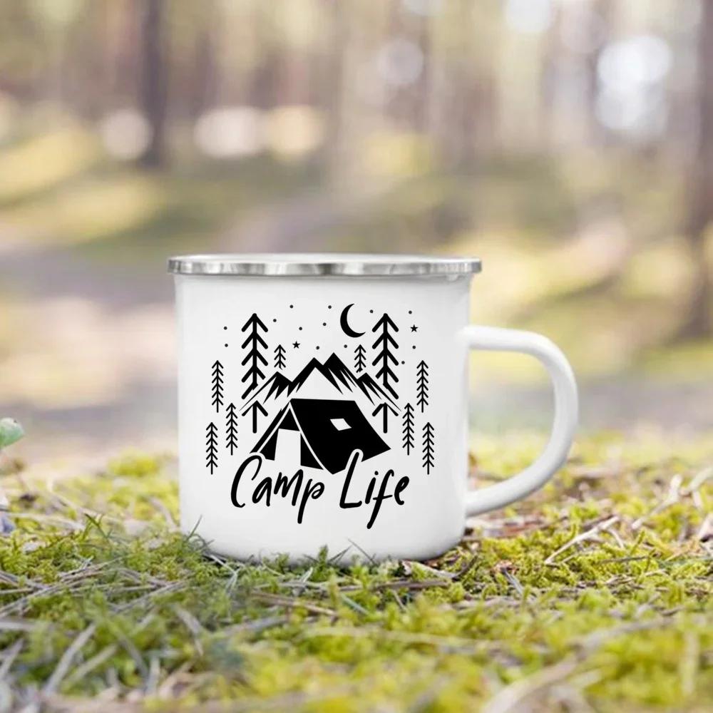 Camping Coffee Handle Cup Sometimes Nature Is All You Need Print Enamel Mugs Nature Hiking Water Tea Mug Holiday Travel Gift Cup