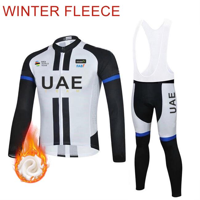 Team UAE Winter Long Sleeve Thermal Fleece Cycling Jersey Set Bib Pants Ropa Ciclismo Bicycle Clothing MTB Bike Jersey Uniform