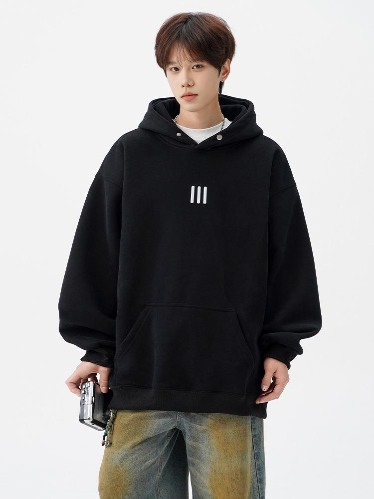 Unisex Heavyweight Embroidered Retro Hoodie - Autumn Casual Sporty High Street Jacket