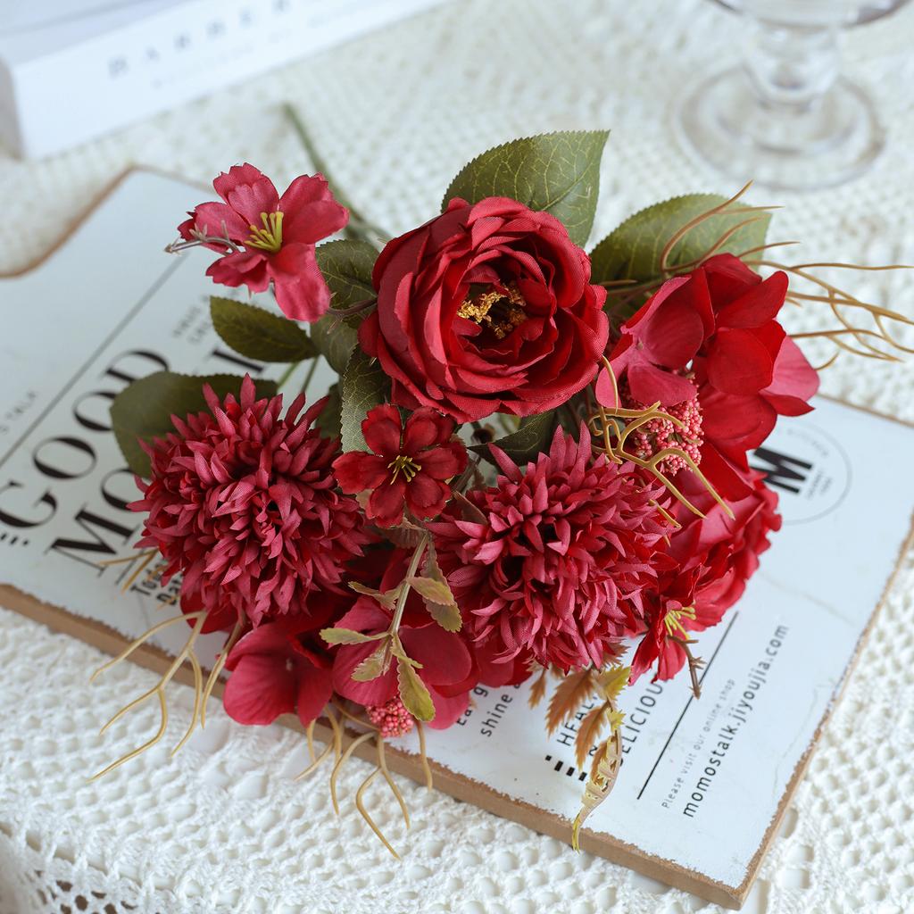 1PC Artificial Roses Flowers Home Decoration Valentine's Day Wedding Bridal Bouquets Garden Fake Silk Peony Hydrangea Vase Board