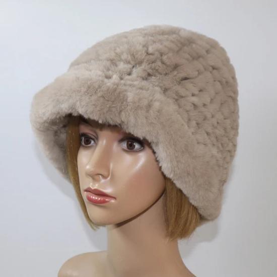 Knitted Winter Women Real Rex Rabbit Fur Hat Natural Warm Rex Rabbit Fur Hats Lady Quality Thick Genuine Rex Rabbit Fur Cap