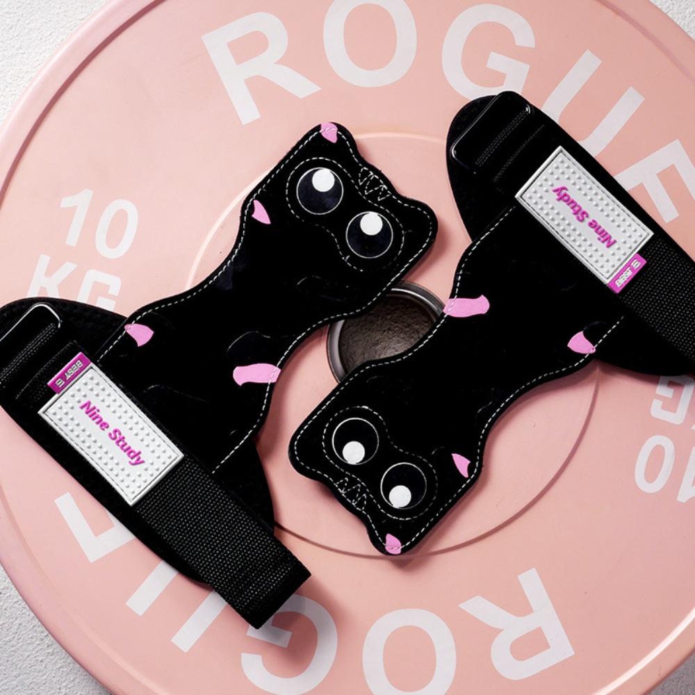 1 Pair Non-slip Kitty Wrist Straps Leather Deadlift Power Straps Cat Fitness Power Straps Pull-ups