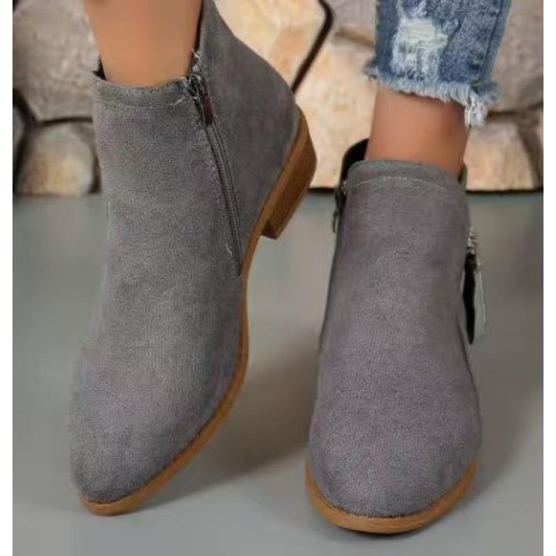 Wildleder Martin Boots Damen 2 Herbst und Winter Neu Grober Absatz Seitenreißverschluss Große Größen Damen Kurzstiefel