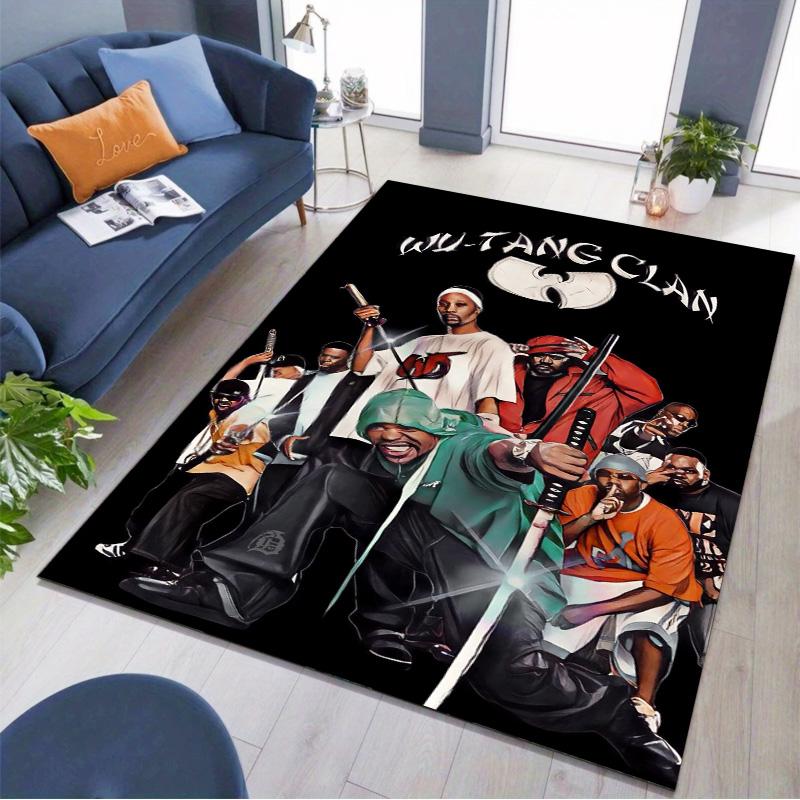 Wu‑Tang Clan Hip Hop Band Character Print Area Rug Non‑Slip Rectangular Floor Mat Music Fan Decor Rug for Bedroom Living Room
