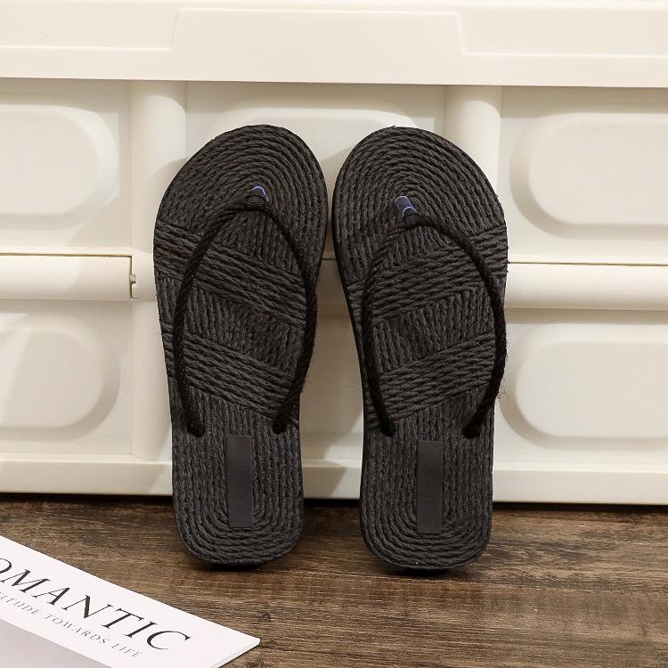 Women's Summer Trendy Straw-Look Beach Flip-Flops: Casual Flat Thong Sandals