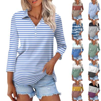 Women's Fashion Casual Lapel 3/4 Sleeve Print Shirt Women's Button Up Tops