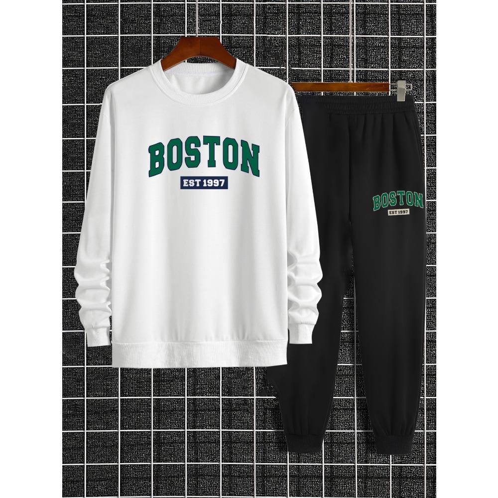 Trendy New Hoodie Set Men's Casual Basketball Fitted Sweater Trousers Printed Versatile Long-sleeved Sweater Men Sports Suit