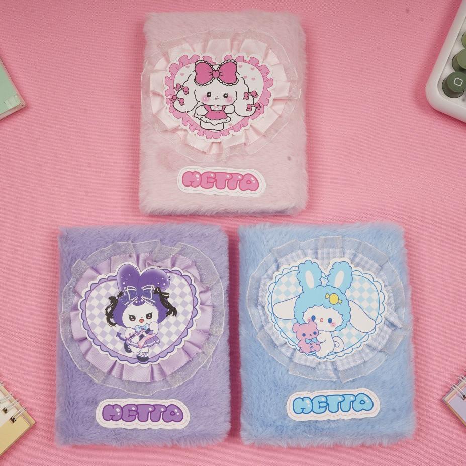 Sanrio 64k Plush Lace Cartoon Heart Planner - Girly Notebook for Children