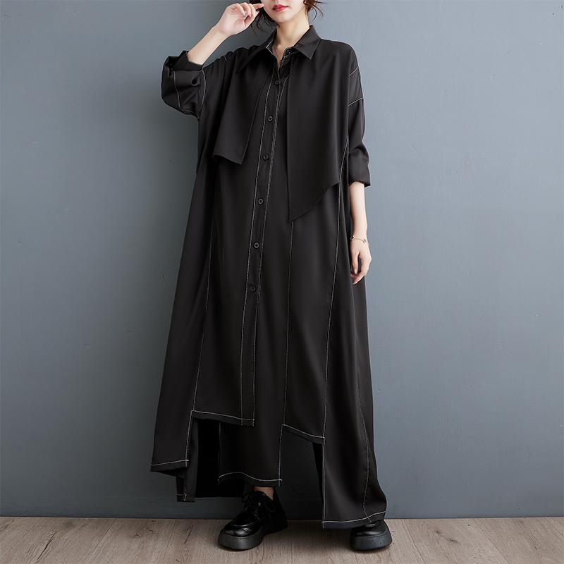 

Платья с длинным рукавом черные винтажные новые для женщин повседневные свободные весенне-осенние платья-рубашки