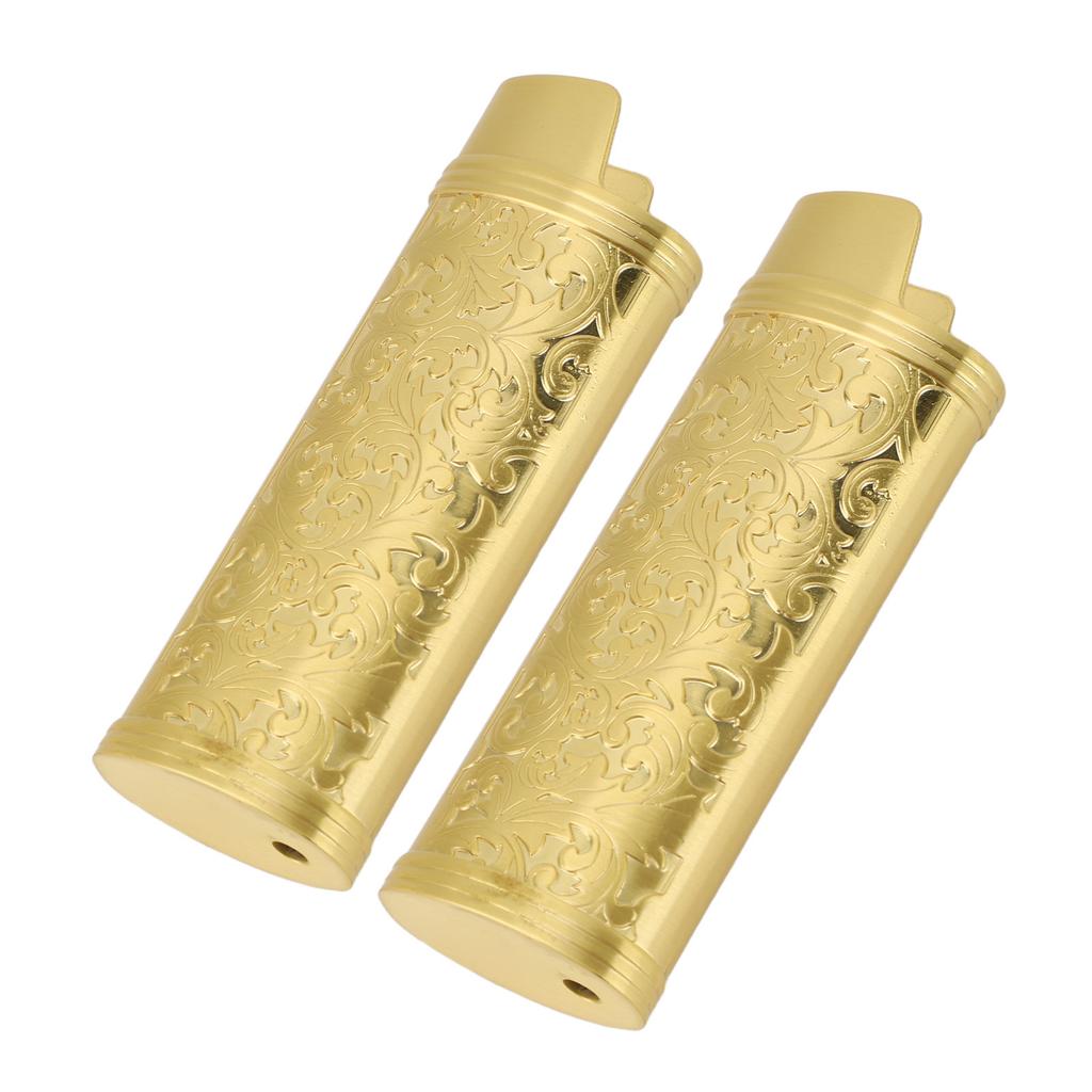 2 Pcs Lighter Case Zinc Alloy Vintage Floral Stamped Classical Elegant Lighter Sleeve Cover Gold