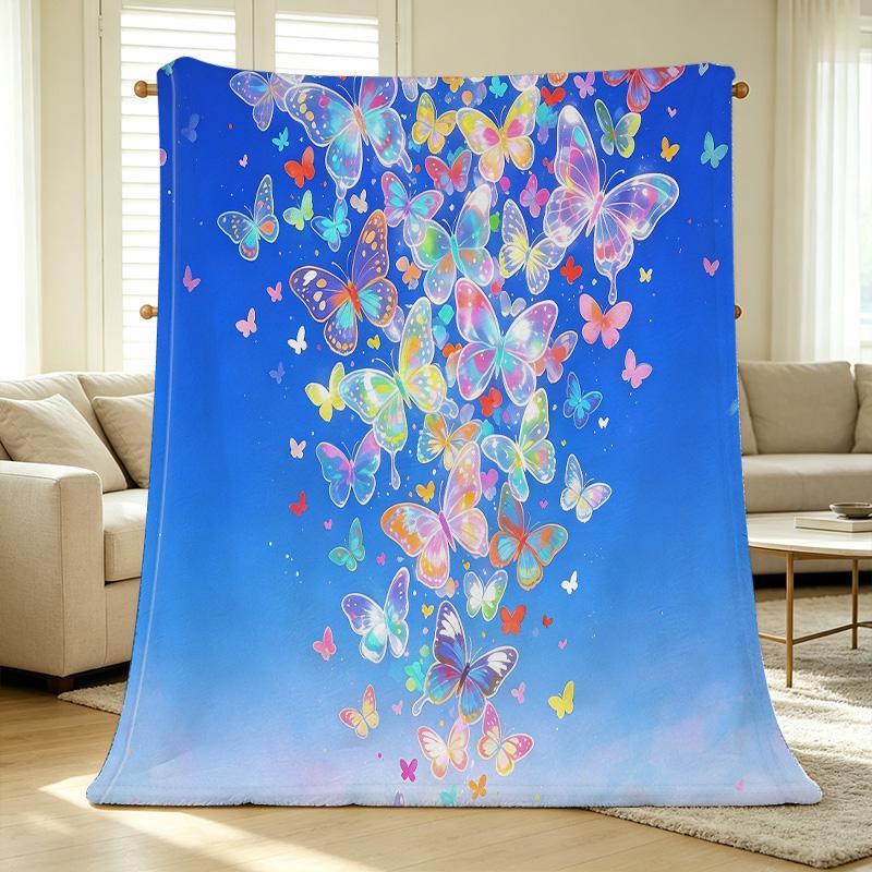 Plush Flannel Blanket Butterfly Pattern, Soft Warm Breathable Single Size Throw, Cozy Home Bedroom Nap Blanket for Halloween & Christmas Decor