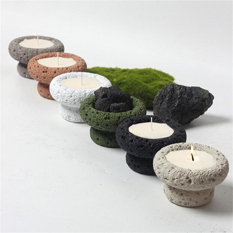 Colored Cement Mold Candle Holder Artificial Hand-sprayed Candle Plate for Crafts Tea Light Tray Concrete Plaster Molds