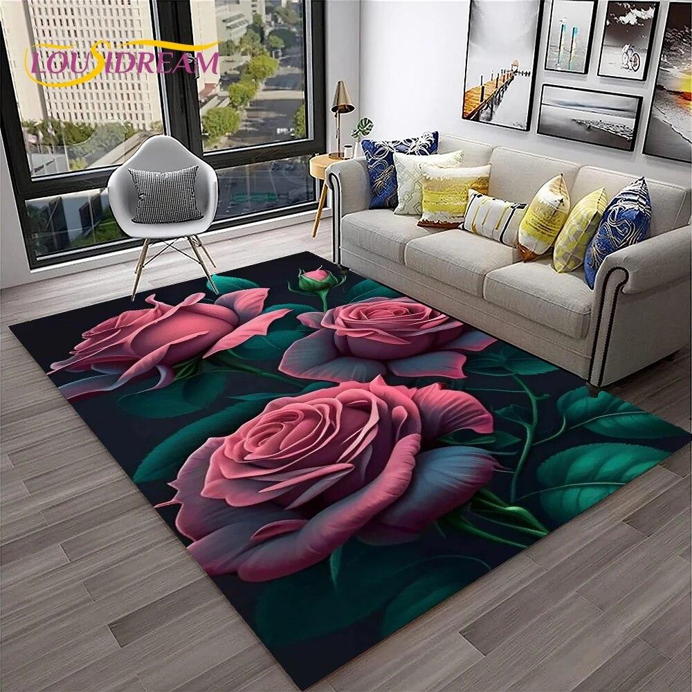 Růžové Láska Květiny Sedmikráska Severský Koberec Kobereček pro Domov Obývací Pokoj Ložnice Pohovka Dekorace Rohožka,Koberec do Dětského Hracího Koutku Protiskluzová Podložka na Podlahu