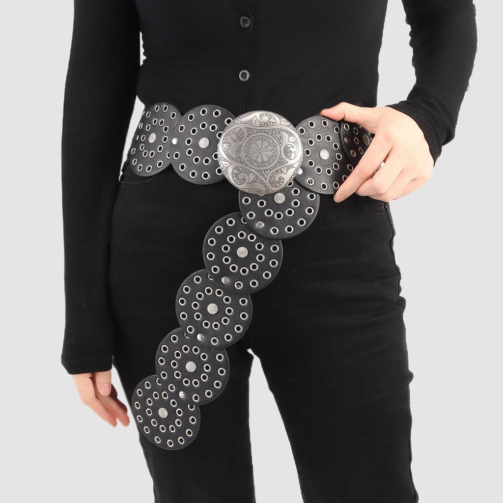 Western Style Disc Belt Y2K Wide Disc Belt Cowboy Wide Disc Belt Hollow Belt  for Women