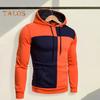 Men Fall Winter Hoodie Colorblock Drawstring Long Sleeves Big Pocket Hooded Retro Thin Loose School Daily Wear Casual Sport Top