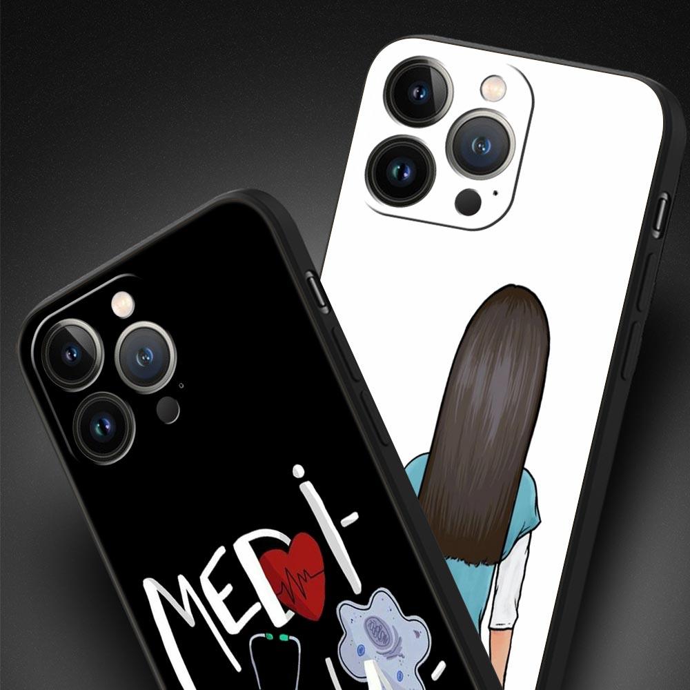 Phone Case For iPhone 16 15 14 13 12 11 Pro Max XS X XR SE 7 8 Plus Soft Silicone Black Cover Doctor Nurse Medical Medicine