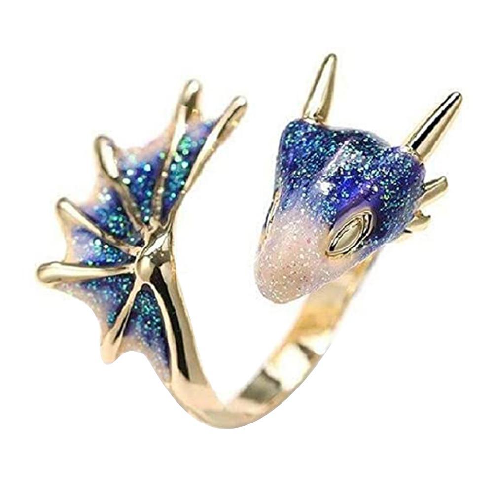 Topaz Dragon Ring Adjustable Gothic Dragon Open Ring Brass Gold Plated Finger Ring for Women Men