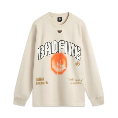 Li Ning Basketball Series Sports Casual Simple Solid Color Crew Neck Pullover Sweatshirt Men Sweatshirt Off-White AWDV593-1