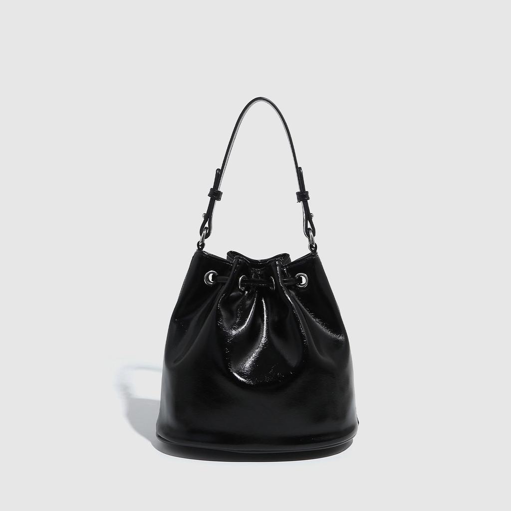 Small Bag Rivet Drawstring Bucket Bag Women Design Rivet Hollow Handbag Punk Style Hollow Shoulder Messenger Chain Women's Bag