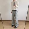 2026 Mens Vintage Straight Leg Jeans Loose Wide Work Pants Casual Denim Trousers