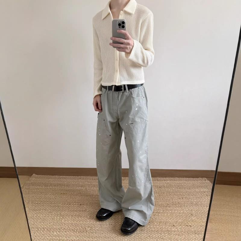 2026 Mens Vintage Straight Leg Jeans Loose Wide Work Pants Casual Denim Trousers