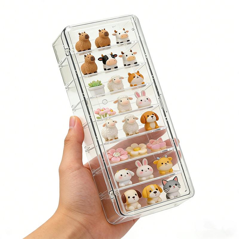 

Mini Acrylic Display Stand Cute Particle Dustproof Flip Cover Figure Display Storage Box Desktop Organizer Jewelry Accessories Transparent