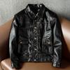 Vintage Mens Short Slim Fit Leather Jacket Genuine Horsehide Tea Core Biker Coat