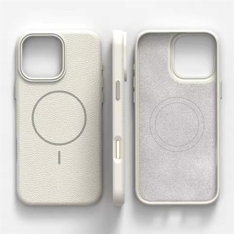 

Чехол-накладка Business Lichee Leather Texture Magsafe с магнитной беспроводной зарядкой для iPhone 16 14 15 13 12 11 Pro Max Plus, мягкая задняя крышка iPhone 11 белый