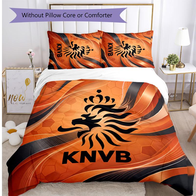 Netherlands Football Printed Bedding 3 Piece Set Cozy Breathable Bed Cover Set as Housewarming Holiday Gift