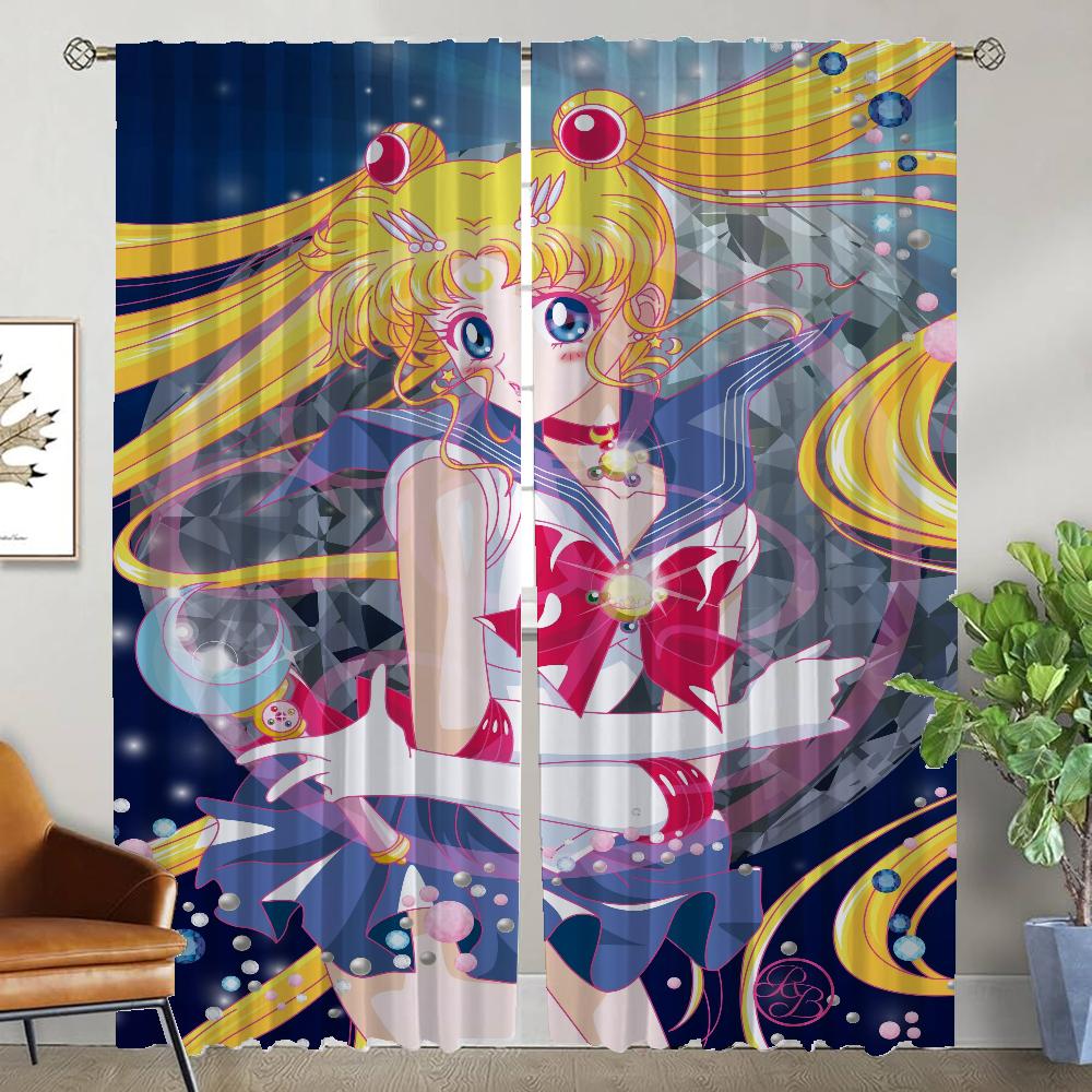 Sailormoons Halloween Decoration Shades Blackout Curtain for Room 2 Panel Elegant Room Curtains Home Interior Curtains Partition