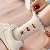 Sweet Plush Dog Student Mid-calf Socks for Girls Autumn and Winter School Style Cute Polka Dot Lace Pile Socks