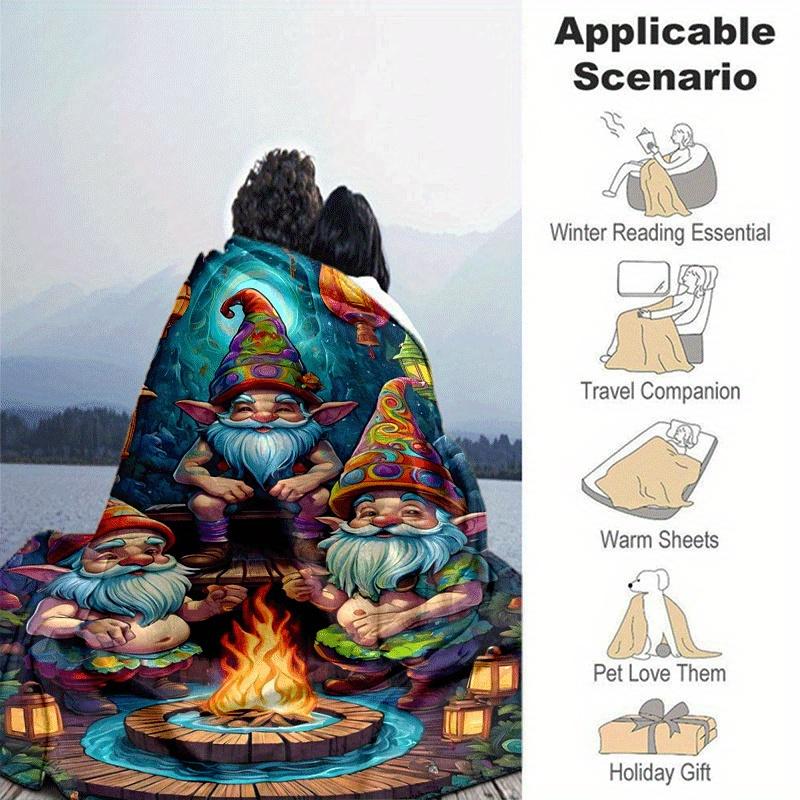 1pc Christmas Dwarf Printing Lightweight Flannel Blanket, Comfortable and Warm Blanket, for Camping Sofa Bed and Couch Office, Gift Blankets In All