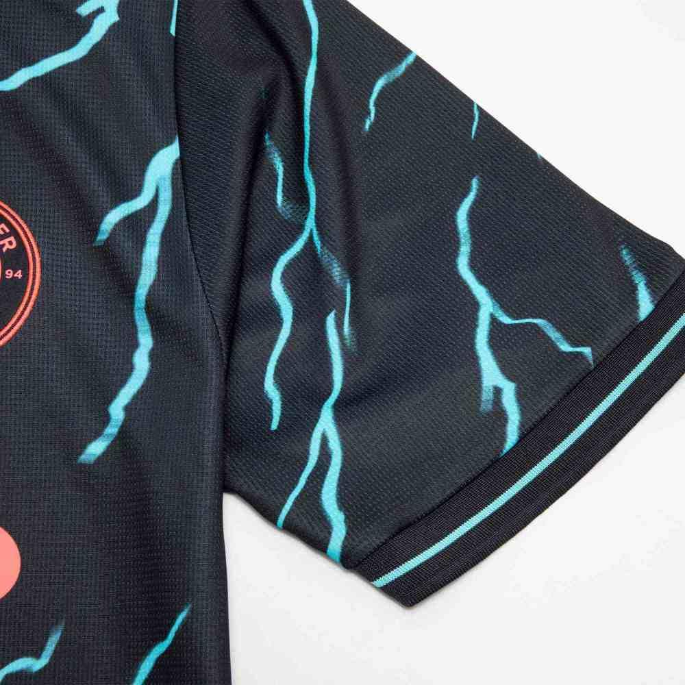 PUMA Manchester City FC Third Replica 2023/24 Season Lightning Pattern Round Neck Short Sleeve Soccer Jersey Men Tops Deep-Navy 770460-03