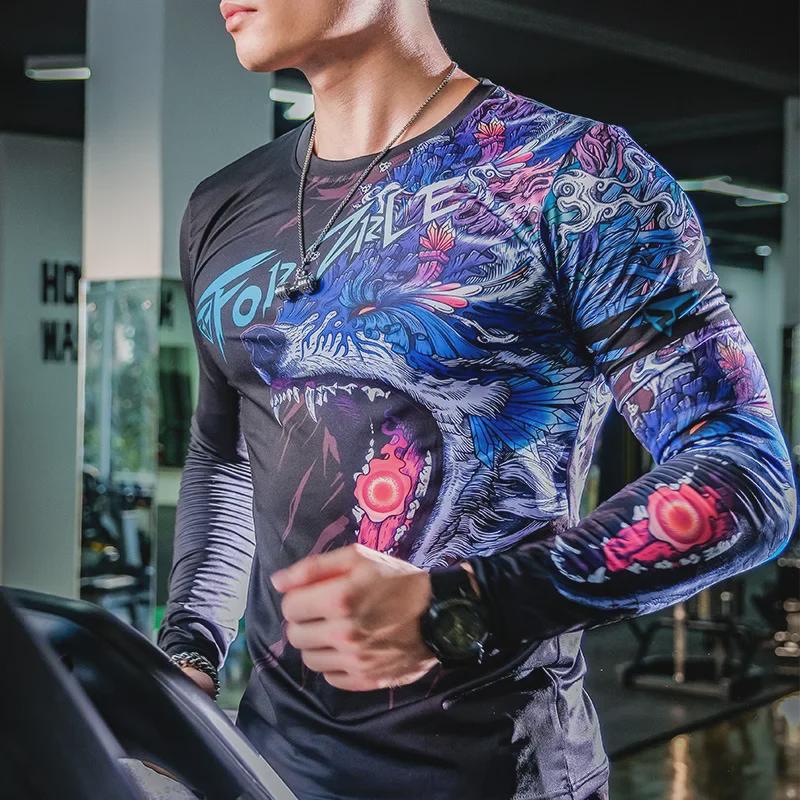 Men's Quick-Dry Long-Sleeve Gym Training Top and Running Tights