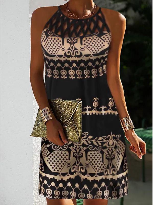 

2023 Этнический стиль Сетчатое платье без рукавов Повседневное для женщин - Европейская и американская весенне-летняя коллекция S