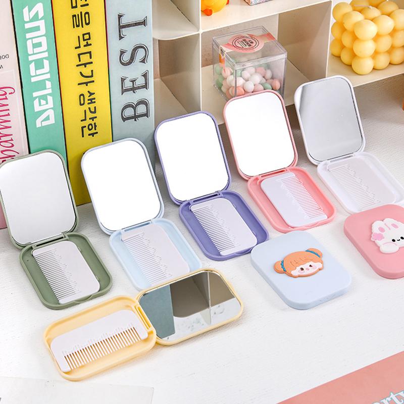 Perie de păr portabilă de buzunar cu desen animat, mică pentru călătorie, masaj, mini oglindă de buzunar, pieptene pliabil pentru femei, fete, instrumente de styling drăguțe
