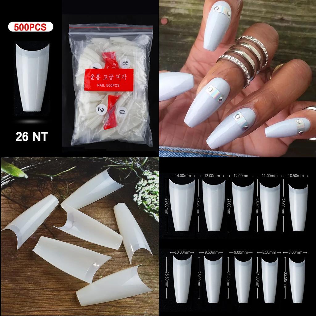500PCS Natural Transparent Ballerina Almond  Round End Full/Half Ballet Coffin French False Nail Tips Fake Toenail Tip Manicure