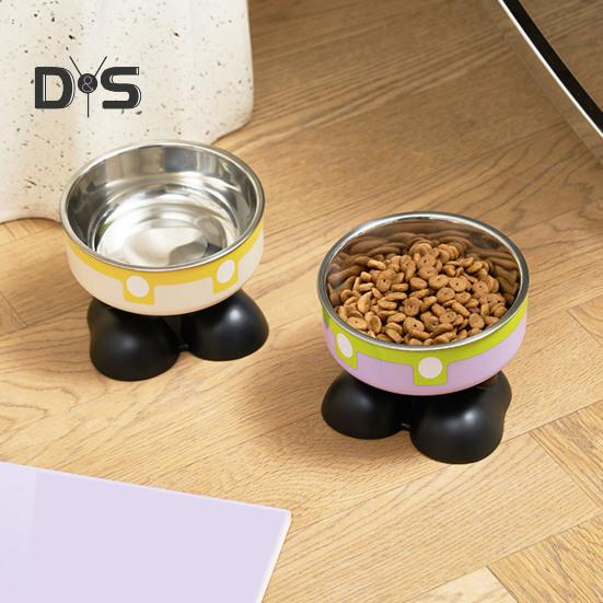Elevated Cat Bowls Stainless Steel Pet Dish with Non-Slip Base Removable Pet Bowls for Food Water Wide Shallow Cat Dish