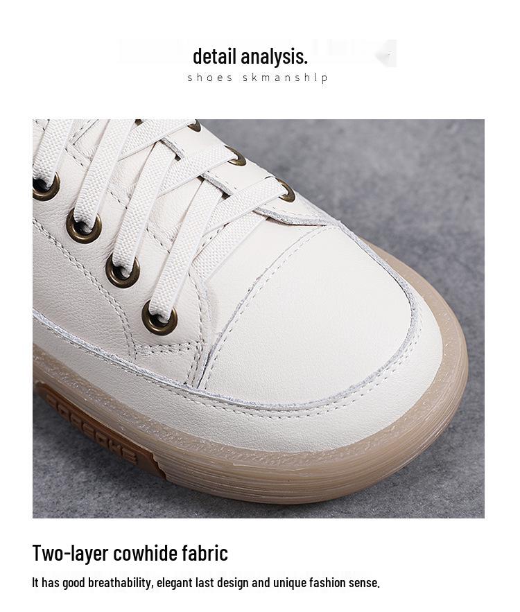 Women's White Genuine Leather Sneakers, 2025 Spring/Summer Korean Style, Hollow Out Slip-on Flats, Soft Sole, Casual Sports Skate Shoes