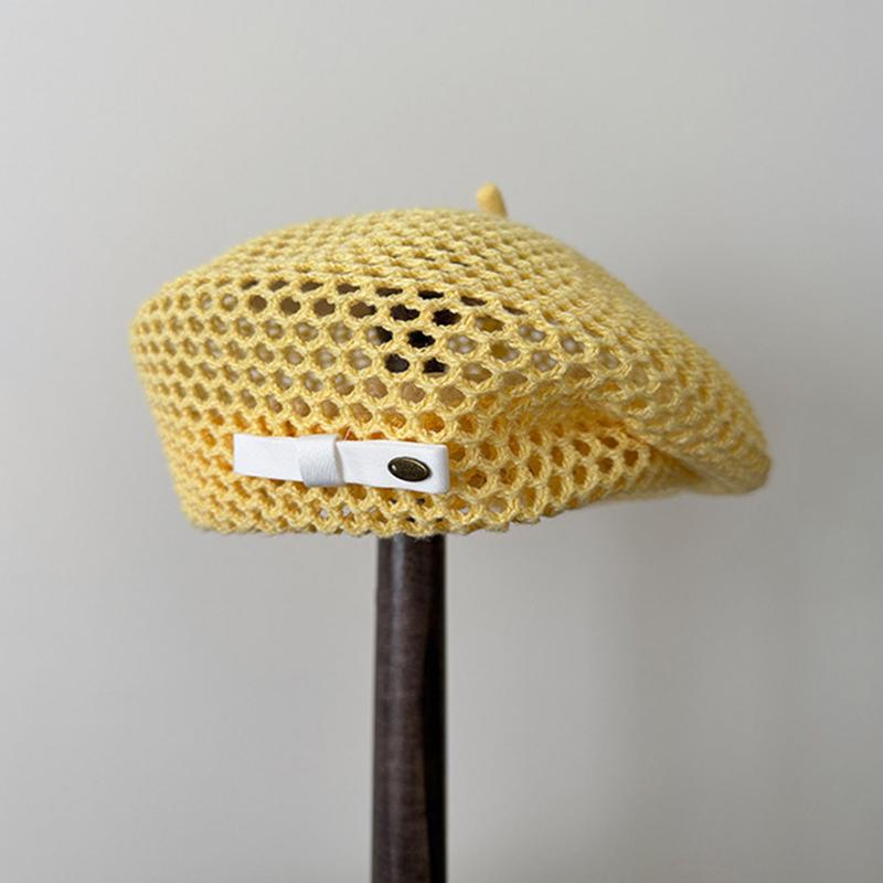 Vintage French Straw Beret Women Japanese Summer Hollow Out Breathable Face Shaping Hat for Party Photo Shooting