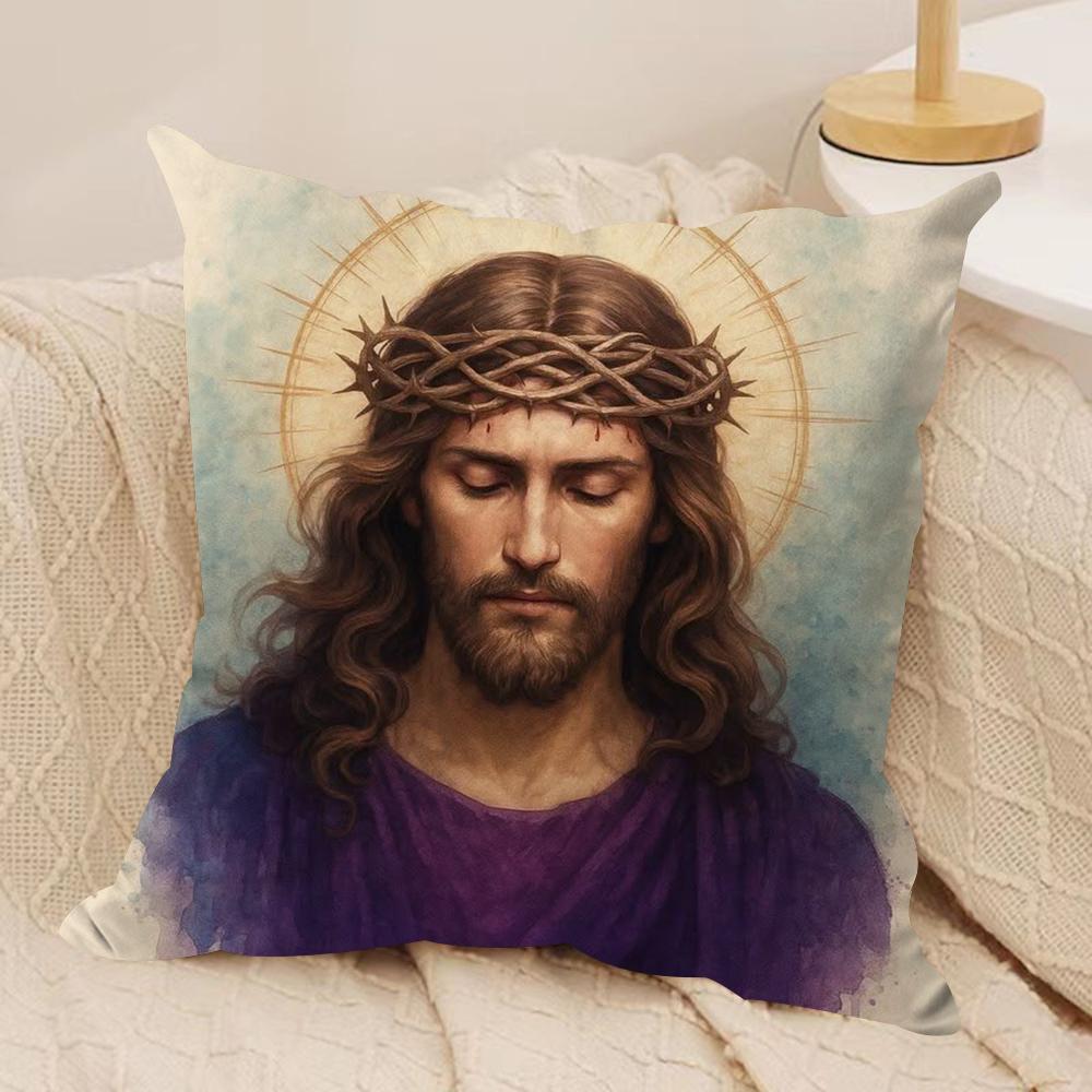 Jesus Christ Portrait Cushion Cover Pillowcase Ultra Soft Skin Friendly Fabric Cloud Like Comfort Concealed Zipper