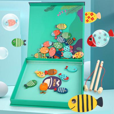 Wooden Magnetic Fishing Kitten Fish Game 26 Letters Multi-functional Fun Spelling Words Early Childhood Education Toy