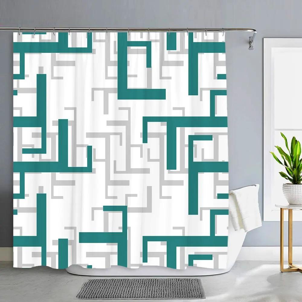Geometric Shower Curtain Simple Modern Decorative Polyester Fabric Machine Washable Fabric Hanging Curtain Bathroom Decor