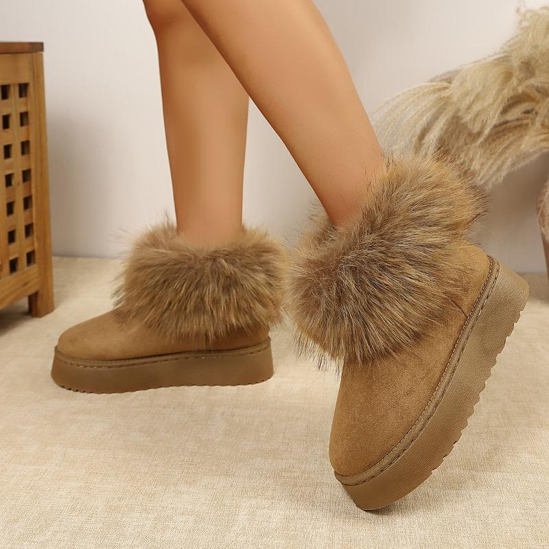 Large size snow boots women's new winter velvet thickened warm thick sole heightening imitation fox hair cotton boots cotton shoes
