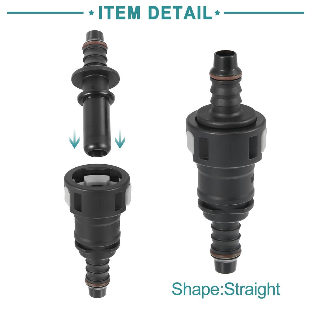 ACROPIX Straight Fuel Line Hose Quick Release Connector Disconnect Hose Universal 11.8mm SAE - 10mm Black 2pcs