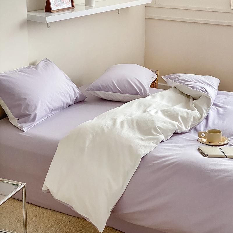 Set de patru piese din bumbac pur din bumbac spălat din două piese, în stil nordic, de culoare uni