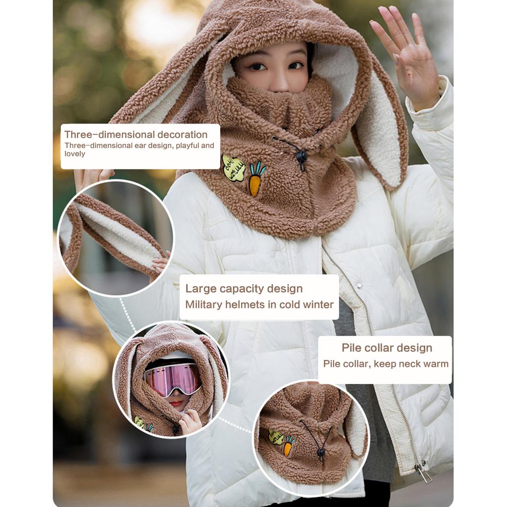 Winter Neck Warmer+ Dual Layered Bunny Hat Russian Hat Jazz Streetwear Dual Layered Bunny Hat for Women