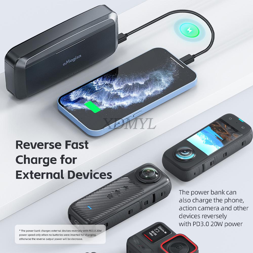 Battery Charge Box For Insta360 X4/Insta360 Ace/Pro Fast Charging Mobile Power Bank Charger Case For DJI Action 4/3 Accessories