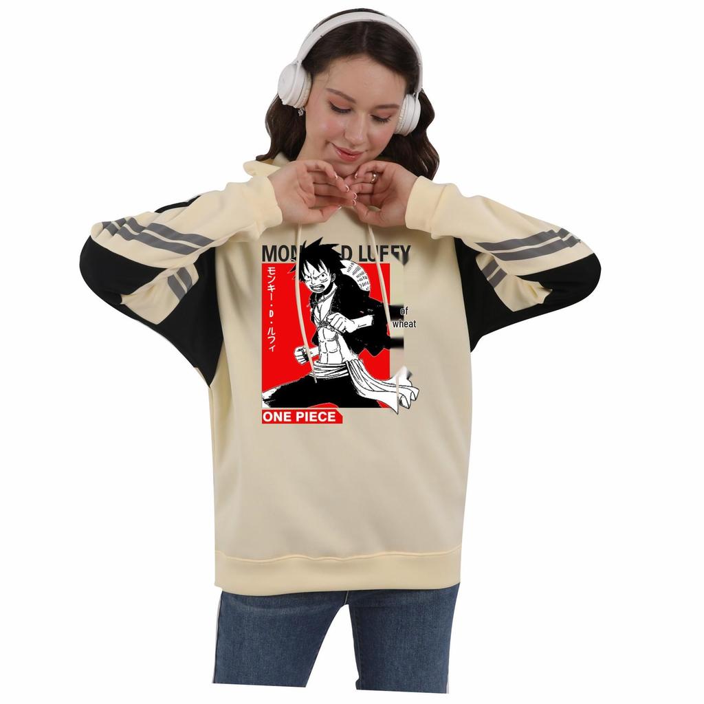 Unisex Pirate King Anime Color Block Patchwork Hoodie with Hood
