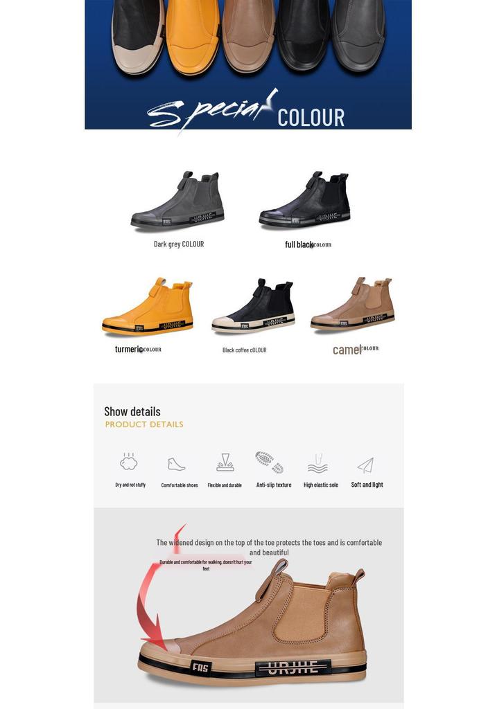 Men's Spring Leather Slip-On High-Top Shoes: Breathable, Versatile, and Trendy Casual Footwear.